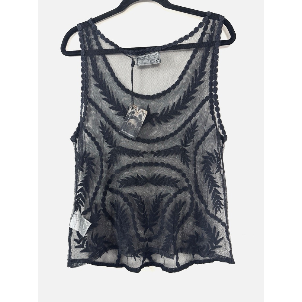 Y2K 90s VTG Whimsigoth Black Sheer Mesh Floral Tank Top Small Cami Fairy Grunge